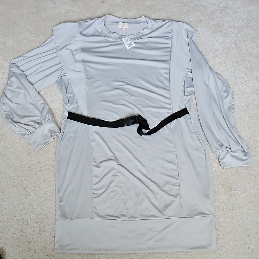 NWT Girl Soul Gray Long Sleeve Dress with Black Belt